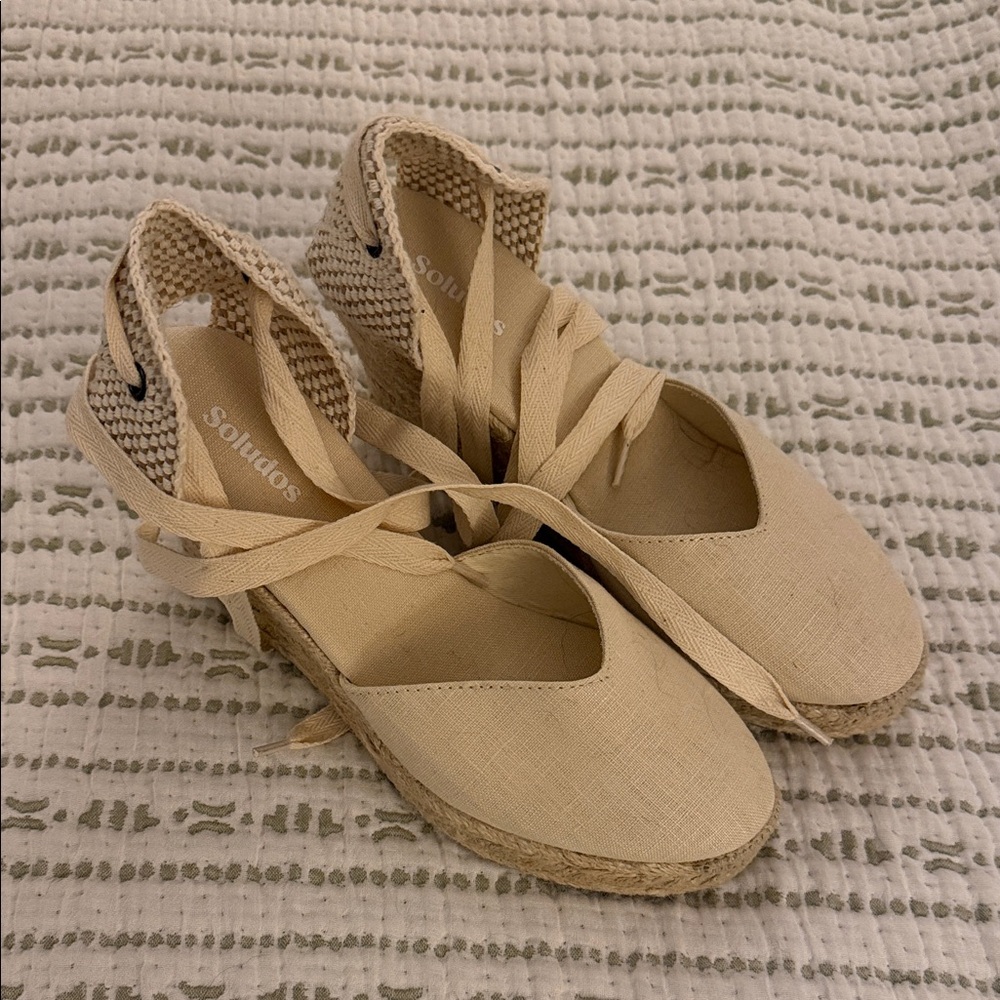 Soludos Natural Canvas Espadrille Wedge with Ankle Wrap